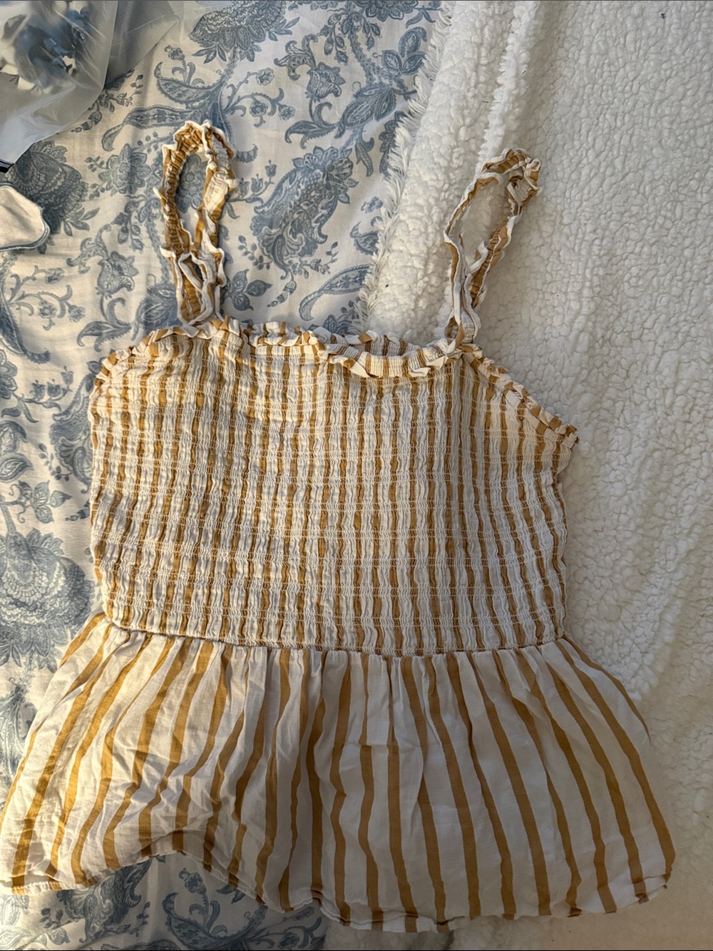 Ava & Viv White and Mustard Striped Smocked Top